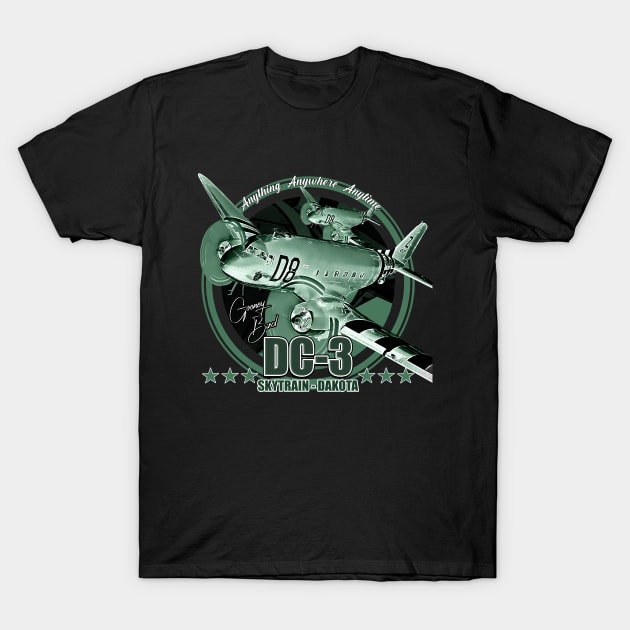 DC3 C47 Dakota Military Transport Aircraft T-Shirt by aeroloversclothing